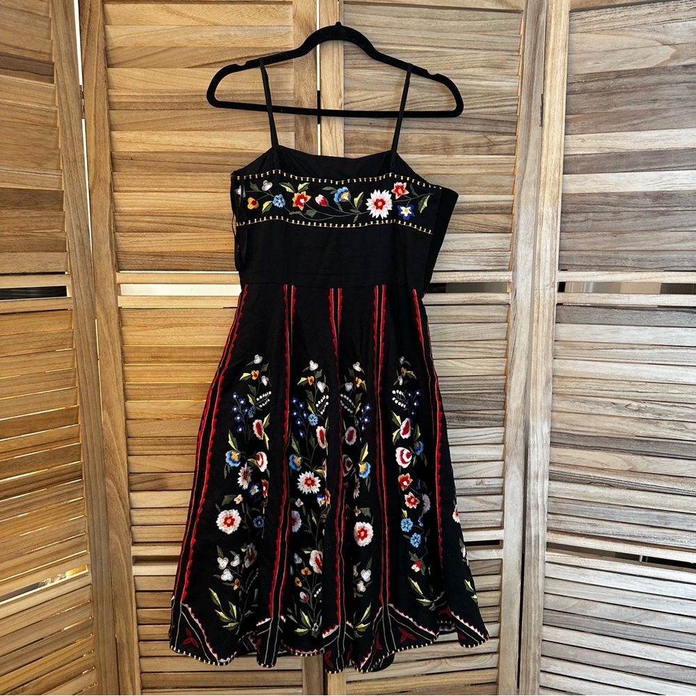 Sue Wong Linen Floral Embroidered under knee length dress size 6 - Picture 3 of 7